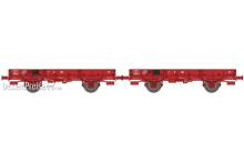REE Modeles WB-607 - SET of 2 OCEM 29 FLAT Wagon Red SNCF Jho 104231 et Jho 104733 Braked, Plain wheels Era III B