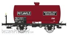 REE Modeles WB-711 - Tank Wagon with brake platform MITJAVILLE, Red, black frame, SNCF Era III