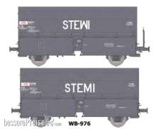 REE Modeles WB-976 - 2tlg. Set Kokswagen STEMI in grauer Farbgebung der SNCF, 1 Wagen mit Bremserbühne - Ep.IV-V