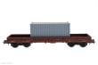 Heris 11599-B - 4-SET, 4-achsiger Niederbordwagen SNCB, braun, beladen mit 20+40 Fuß Container unbedruckt/unbeschriftet, typische Farblackierung US-Army, einmalige Auflage, Ep.IV/V
