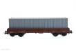 Heris 11599-B - 4-SET, 4-achsiger Niederbordwagen SNCB, braun, beladen mit 20+40 Fuß Container unbedruckt/unbeschriftet, typische Farblackierung US-Army, einmalige Auflage, Ep.IV/V