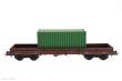 Heris 11599-B - 4-SET, 4-achsiger Niederbordwagen SNCB, braun, beladen mit 20+40 Fuß Container unbedruckt/unbeschriftet, typische Farblackierung US-Army, einmalige Auflage, Ep.IV/V