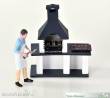 Prehm-Miniaturen 500602 - Mann am Gartengrill mit großem Grillkamin - Metallfigur