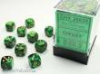 Chessex Würfel CHX26839 - Black-Green w/gold Gemini™ 12mm d6 with pips Dice Blocks™ (36 Dice)