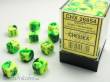 Chessex Würfel CHX26854 - Green-Yellow w/silver Gemini™ 12mm d6 with pips Dice Blocks™ (36 Dice)