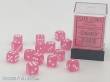 Chessex Würfel CHX27864 - Frosted™ Polyhedral Pink w/white Signature™ 12mm d6 with pips Dice Blocks™ (36 Dice)