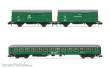 Arnold HN6576 - ADIF, 3-tlg. Set in grüner Lackierung, bestehend aus 2 x 2-achs. gedeckte Güterwagen J2 und 1 x Wagen SSV-500, Ep. VI